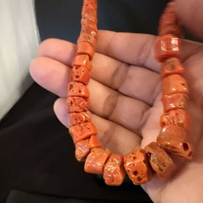 Navajo Graduated Red Coral Bead Necklace | Sterling Silver | 20" | Authentic Native American Handmade | 16336