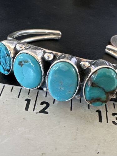 Navajo Blue Arizona Turquoise Cuff Bracelet | Sterling Silver | 5 Stone | Authentic Native American Handmade | 16277