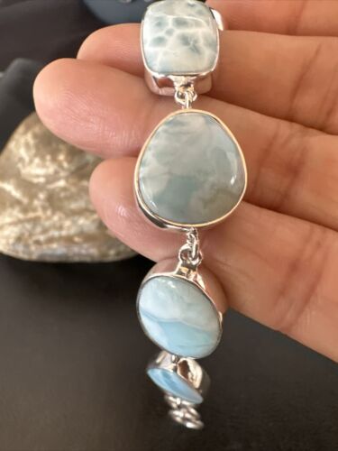Navajo Blue Larimar Bracelet | Sterling Silver 7 Link | 8" | Authentic Native American Handmade | 16086