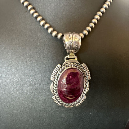 Navajo Pearls Purple Spiny Oyster Pendant | Sterling Silver | Native American Handmade | 16354