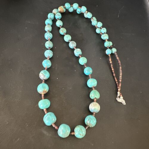 Native American Navajo Turquoise Shell Heishi Bead Necklace | Sterling Silver | 30" | 15991