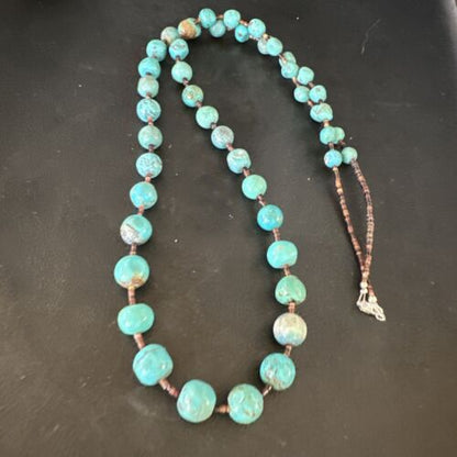 Navajo Turquoise Shell Heishi Necklace | Sterling Silver Beads | Authentic Native American | 30" | 15087
