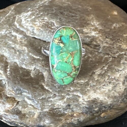 Navajo Green Mojave Turquoise Ring | Sterling Silver | Sz 7 | Authentic Native American Handmade | 15927