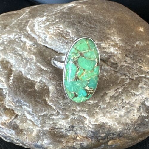 Navajo Green Mojave Turquoise Ring | Sterling Silver | Sz 7 | Authentic Native American Handmade | 15927