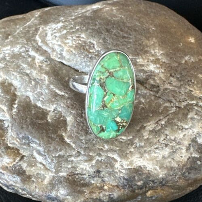 Navajo Green Mojave Turquoise Ring | Sterling Silver | Sz 7 | Authentic Native American Handmade | 15926
