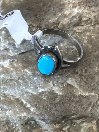 Native American Navajo Blue Turquoise Ring | Sterling Silver | Sz 5.5 | 4449