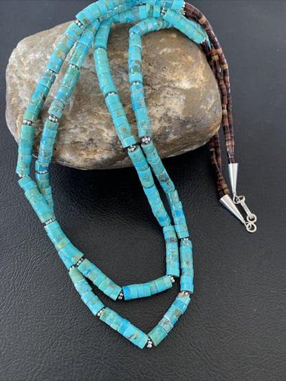 Navajo Turquoise Heishi Shell Necklace | Sterling Silver 5mm | 20" | Authentic Native American Handmade | 02157