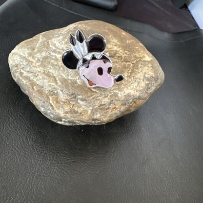 Navajo Sterling Silver Disney Minnie Mouse Zuni Inlay Ring | Sz 6 | Handmade Southwestern Jewelry | 16751