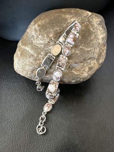 Women's Wild Horse Turquoise Navajo Link Bracelet | Sterling Silver | 8.5" | Authentic Native American Handmade | 16380