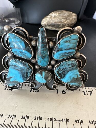Navajo Butterfly Blue Turquoise Cuff Bracelet | Sterling Silver | Authentic Native American Handmade