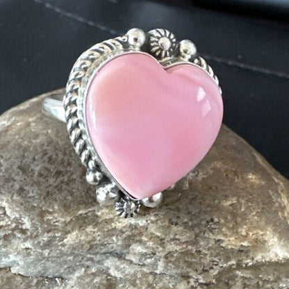 Navajo Pink Conch Heart Ring | Handmade | Sz 9 | 16041