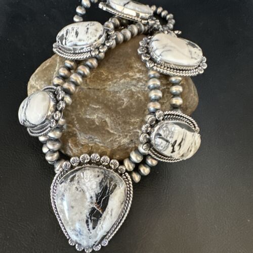 Handmade Navajo White Buffalo Turquoise Choker Necklace | Sterling Silver | 15409