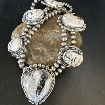 Handmade Navajo White Buffalo Turquoise Choker Necklace | Sterling Silver | 15409