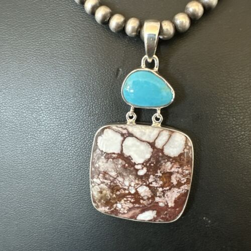 Men's Wild Horse & Blue Kingman Turquoise Necklace | Sterling Silver SW Pendant | 17320