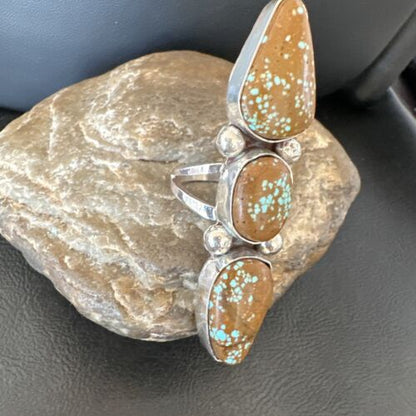 Navajo Blue Turquoise #8 Multi-Stone Ring | Authentic Native American Sterling Silver | Sz 9.5 | 16635