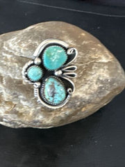 Navajo Blue Turquoise Cluster Ring | Authentic Native American Sterling Silver | Multi-Stone | Sz 9 | 14839