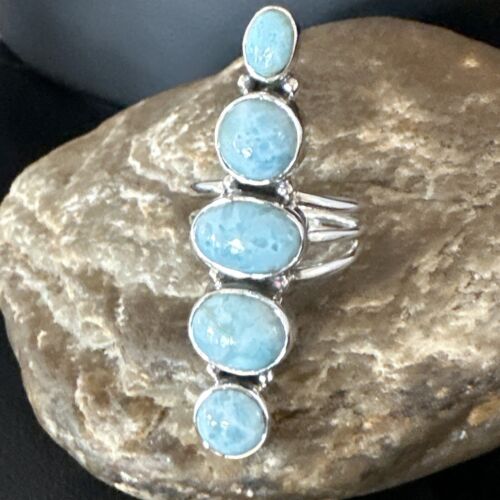 Navajo Blue Larimar Multi-Stone Ring | Authentic Native American Sterling Silver | Multi-Stone | Sz 8.5 | 16006