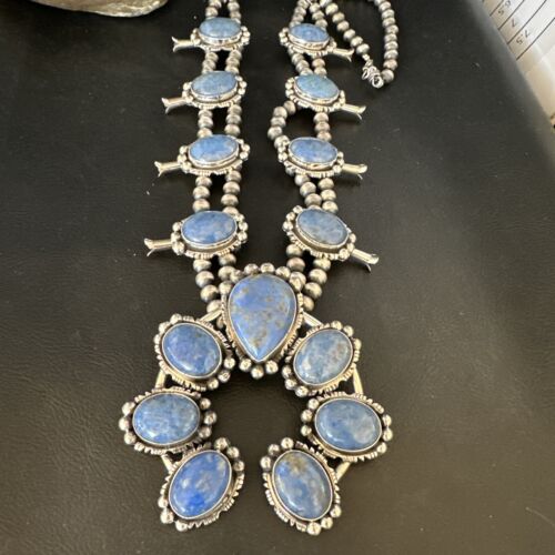 Navajo Denim Lapis Pendant Necklace | Sterling Silver Naja | Authentic Native American Handmade | 14987