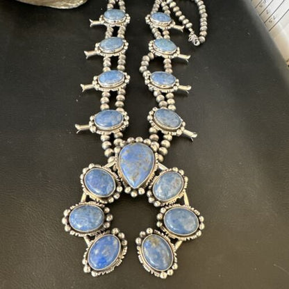 Navajo Denim Lapis Pendant Necklace | Sterling Silver Naja | Authentic Native American Handmade | 14987