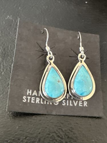 Navajo Blue Ridge Turquoise Dangle Earrings | Sterling Silver | Authentic Native American Handmade | 16513