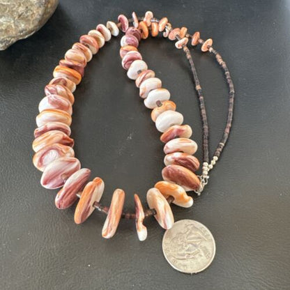 Navajo Red Spiny Oyster Shell Necklace | Sterling Silver | Authentic Native American | 30" | 16382