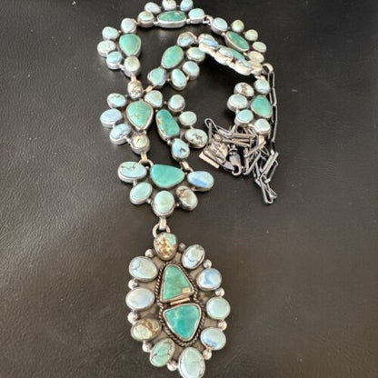 Navajo Blue Golden Hills Turquoise Lariat Necklace Pendant | 30" | Authentic Native American Handmade | 16188