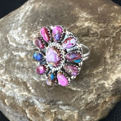 Navajo Purple Spiny Oyster Cluster Ring | Authentic Native American Sterling Silver | Multi-Stone | Sz 8 | 15053