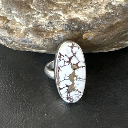 Women's Wild Horse Turquoise Ring | Navajo Sterling Silver | Sz 7 Adjustable | Authentic Native American Handmade | 15549
