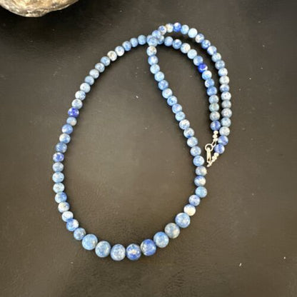 Blue Denim Lapis Graduated Navajo Sterling Silver Necklace | Authentic Native American | 22" | 16550