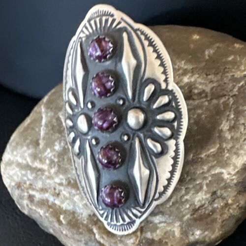 Navajo Purple Spiny Oyster Multi-Stone Ring | Authentic Native American Sterling Silver | Multi-Stone | Sz 8.5 | 15052