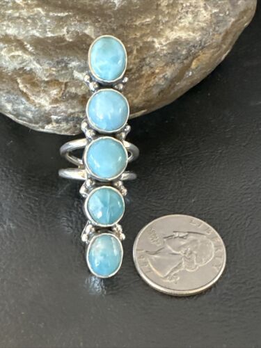 Navajo Women's Cluster Blue Larimar Ring | Authentic Native American Sterling Silver | Multi-Stone | Sz 7 | 15945