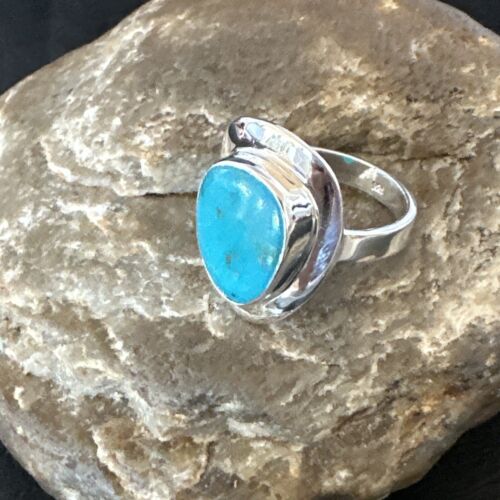 Navajo Blue Kingman Turquoise Ring | Sterling Silver | Sz 9 | Authentic Native American Handmade | 16586