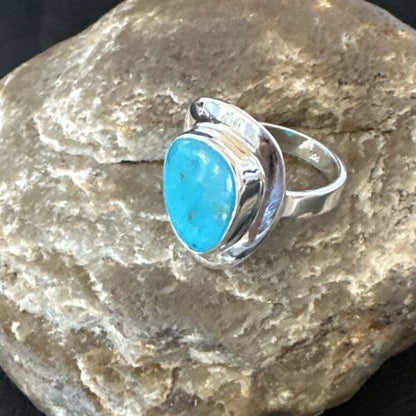 Navajo Blue Kingman Turquoise Ring | Sterling Silver | Sz 9 | Authentic Native American Handmade | 16586