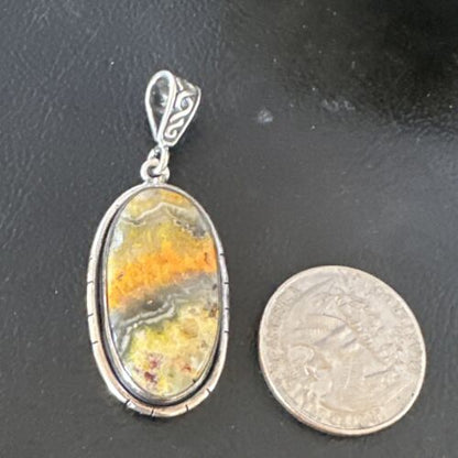 Navajo Bumblebee Jasper Pendant Necklace | Sterling Silver | Authentic Native American Handmade | 15957