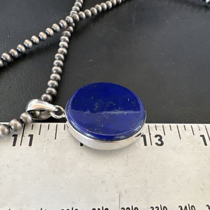 Navajo Blue Lapis Pendant with Pearls | Sterling Silver Necklace | 20" | Authentic Native American Handmade | 16659