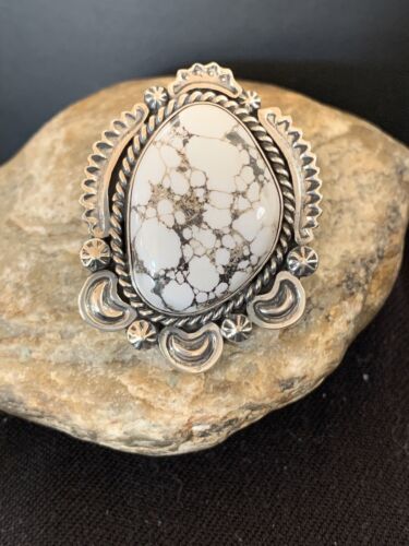 Native American Men's Navajo White Buffalo Turquoise Ring | Sterling Silver | Sz 10 | 00233