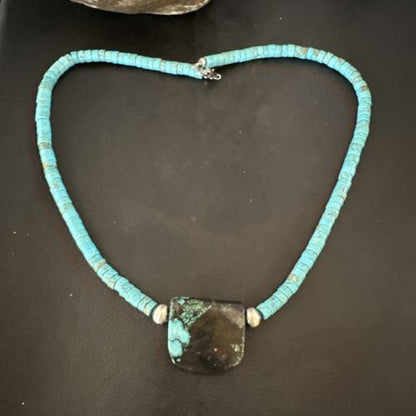 Navajo SpiderWeb Turquoise Heishi Pearls Necklace | Sterling Silver | 20" | 17030