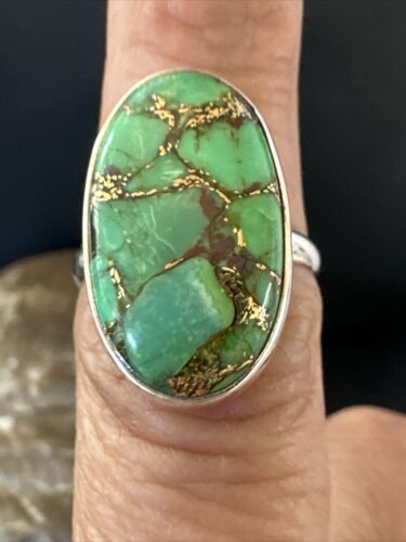 Navajo Green Mojave Turquoise Ring | Sterling Silver | Sz 7 | Authentic Native American Handmade | 15595