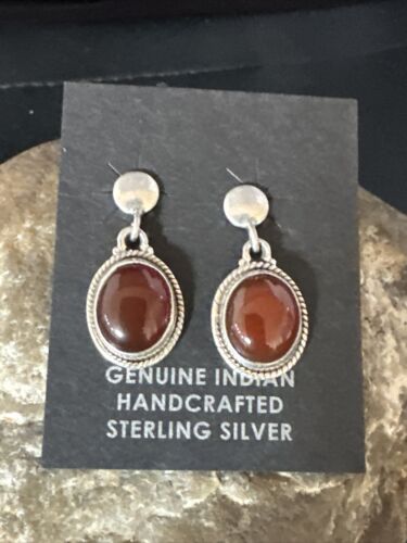 Navajo Burgundy Carnelian Dangle Earrings | Sterling Silver | Authentic Native American Handmade | 14925