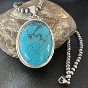Men's Navajo Blue Spiderweb Turquoise Pendant Necklace | Sterling Silver | Authentic Native American Handmade | 16197