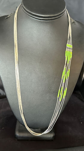 Navajo Green Gaspeite Heishi Bead Necklace | 5 Strand | Sterling Silver | 25" | 15133