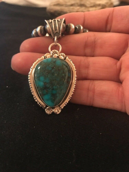 Handmade Navajo Sterling Silver Bisbee Turquoise Necklace Pendant | Yazzie | Rare | 3059