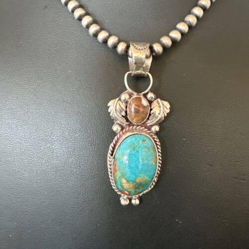 Navajo Blue Kingman Turquoise Wild Horse Necklace Pendant | Sterling Silver | Authentic Native American Handmade | 17225
