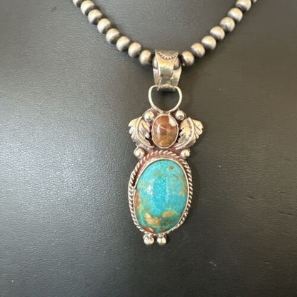 Navajo Blue Kingman Turquoise Wild Horse Necklace Pendant | Sterling Silver | Authentic Native American Handmade | 17225