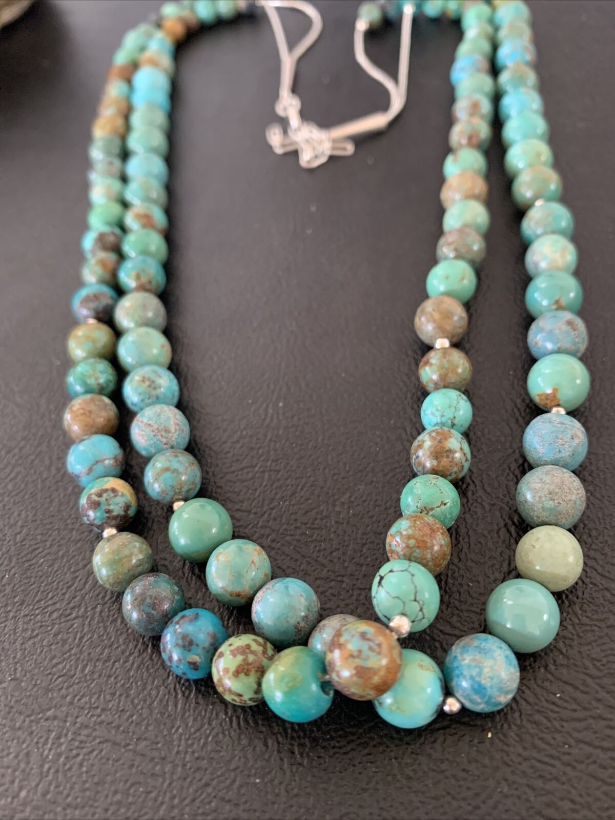 Navajo Sterling Silver Heishi Necklace | Blue Green Turquoise Beads | Authentic Native American Handmade | 02023