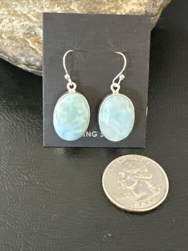 Navajo Blue Larimar Dangle Earrings | Sterling Silver | Authentic Native American Handmade | 17297