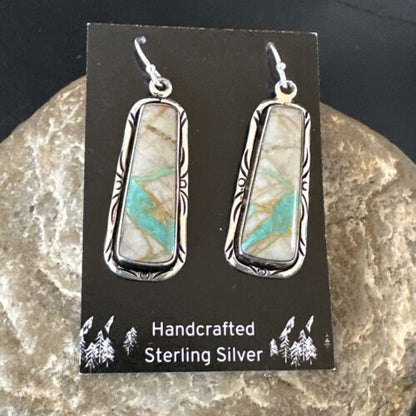 Navajo Blue Boulder Turquoise Dangle Earrings | Sterling Silver | Authentic Native American Handmade | 16496