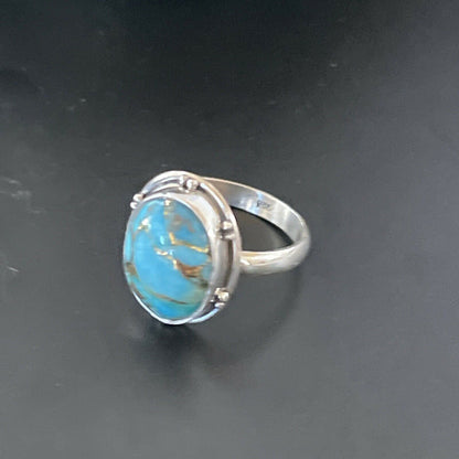 Navajo Blue Turquoise Ring | Sterling Silver | Sz 7 | Authentic Native American Handmade | 11417