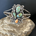 Navajo Royston Turquoise Spiny Cuff Bracelet | Sterling Silver Tufa Cast | Authentic Native American Handmade | 16776