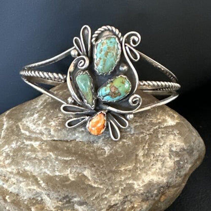 Navajo Royston Turquoise Spiny Cuff Bracelet | Sterling Silver Tufa Cast | Authentic Native American Handmade | 16776